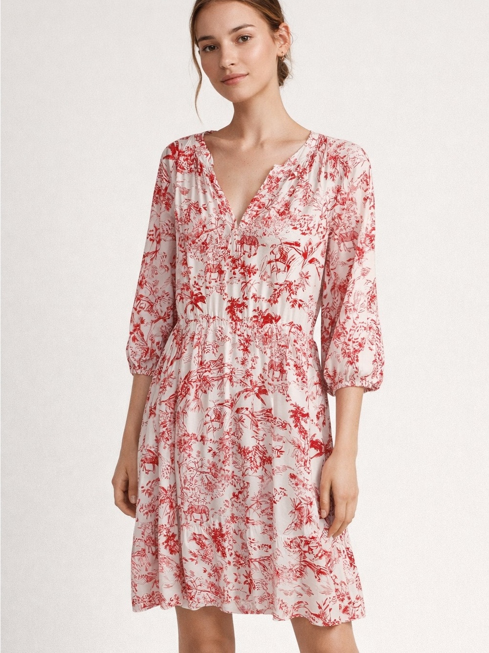 H&M red and white safari print dress size XXS